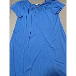 Blue Shadowline Nightgown Mumu Sleepwear Size Medium Embroidered Flowers